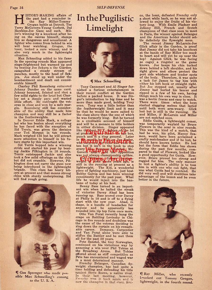 Boxing News Clipping #2099 - Ray Miller, Gus Sprenger, Max Schemling