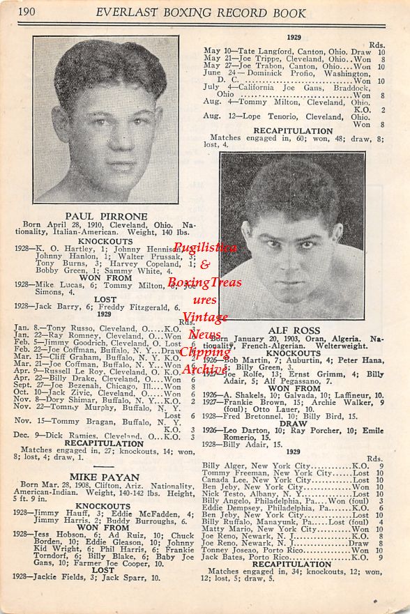 Boxing News Clipping #21 - Paul Pirrone, Alf Ross, Billy Edwards