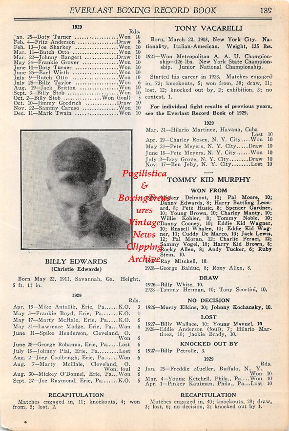 Boxing News Clipping #21 - Paul Pirrone, Alf Ross, Billy Edwards
