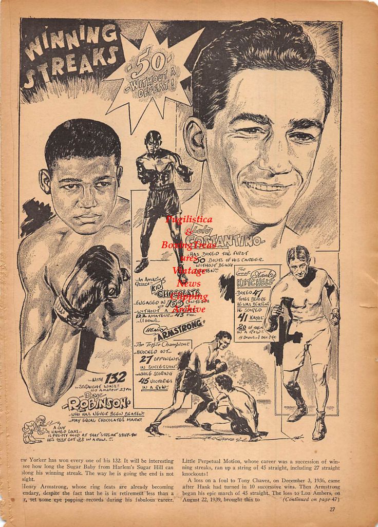 Boxing News Clipping #210 - Sugar Ray Robinson, Lulu Costantino, Stanley Ketchell, Roman Alvarez, Johnny Dell, Diogenes Leon