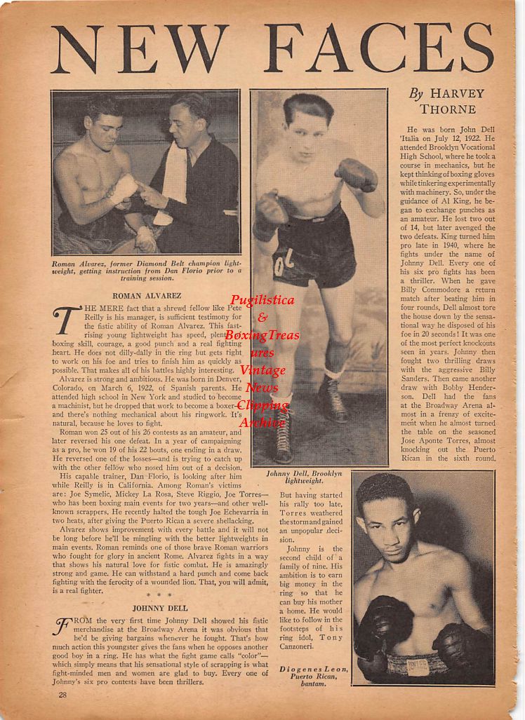 Boxing News Clipping #210 - Sugar Ray Robinson, Lulu Costantino, Stanley Ketchell, Roman Alvarez, Johnny Dell, Diogenes Leon