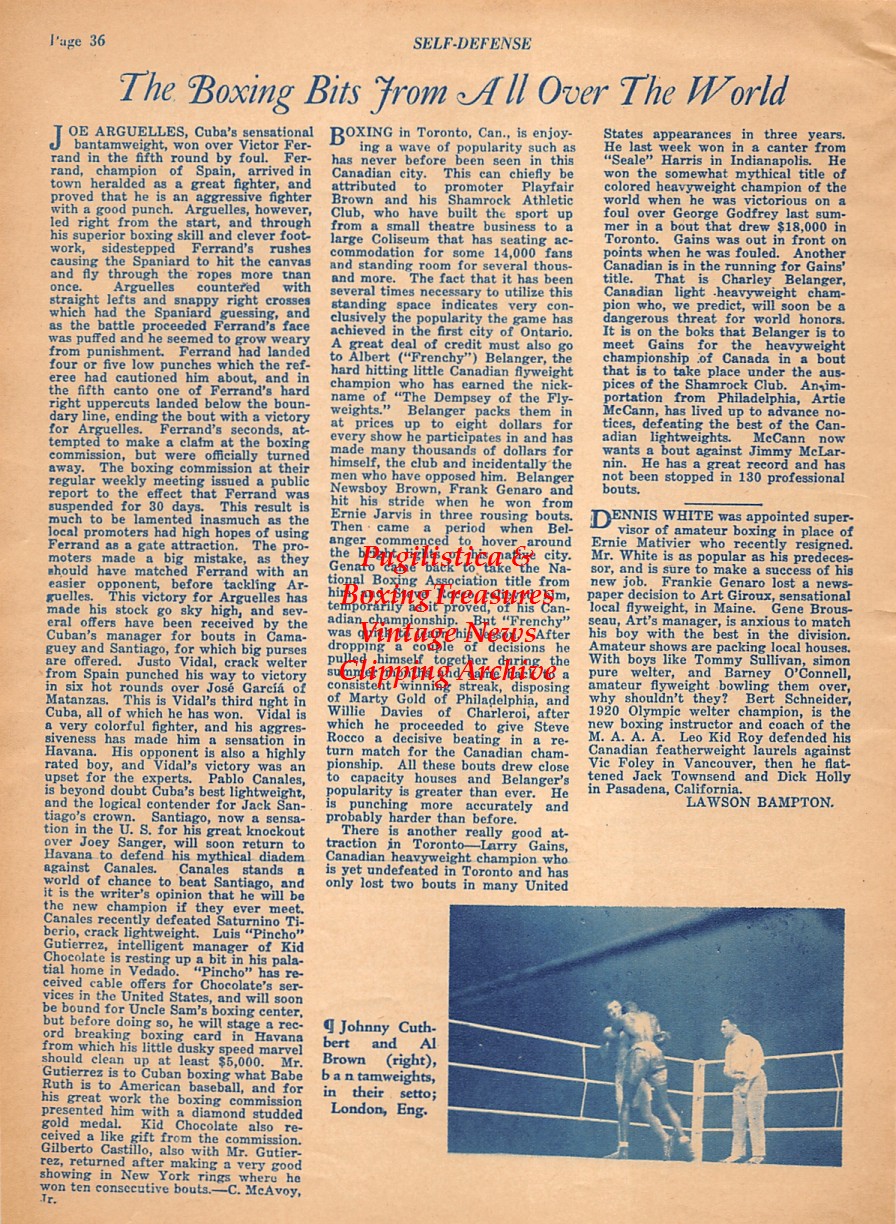 Boxing News Clipping #2100 - Johnny Cuthbert vs. Panama Al Brown, Jay Thomas