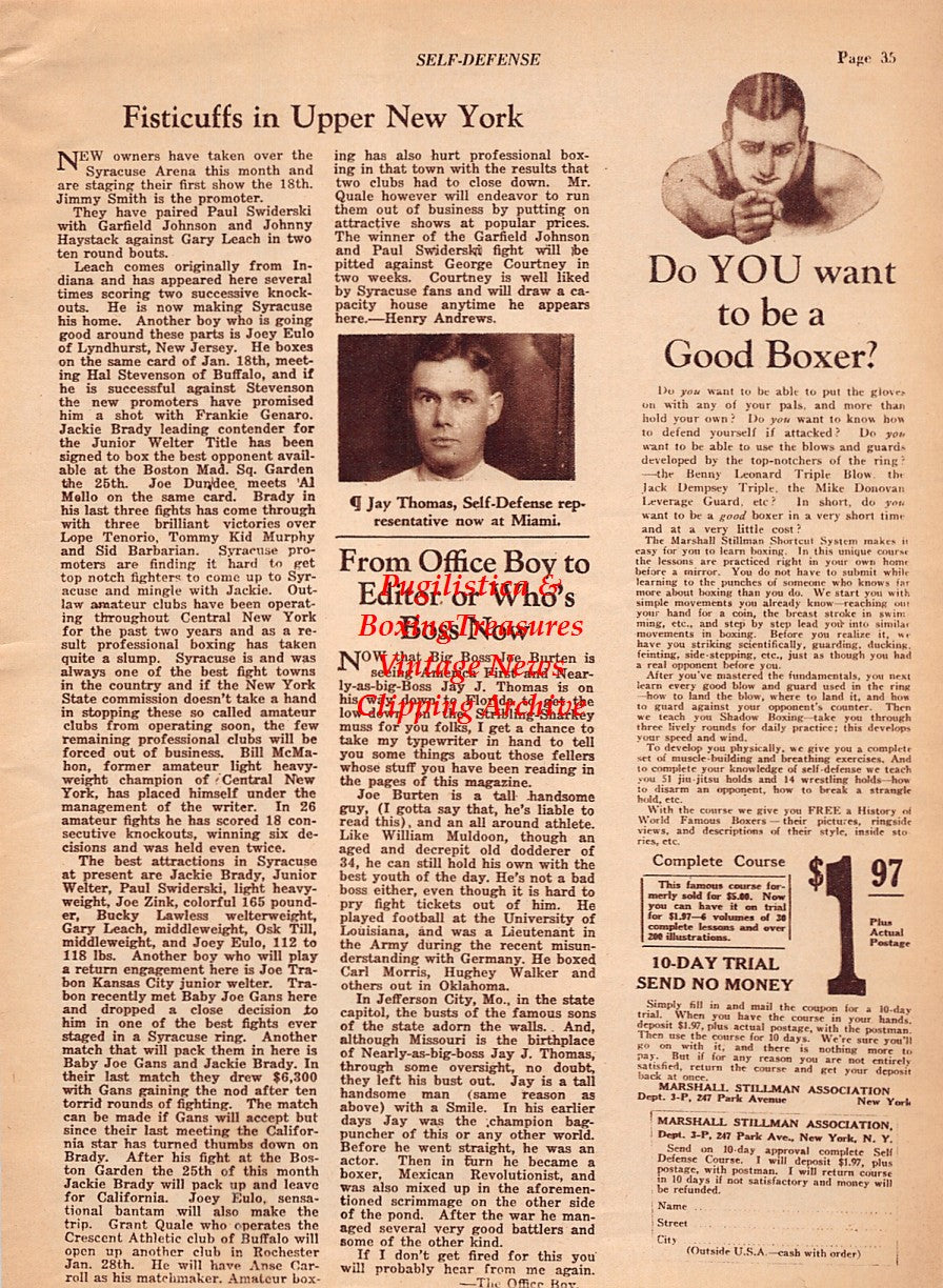 Boxing News Clipping #2100 - Johnny Cuthbert vs. Panama Al Brown, Jay Thomas