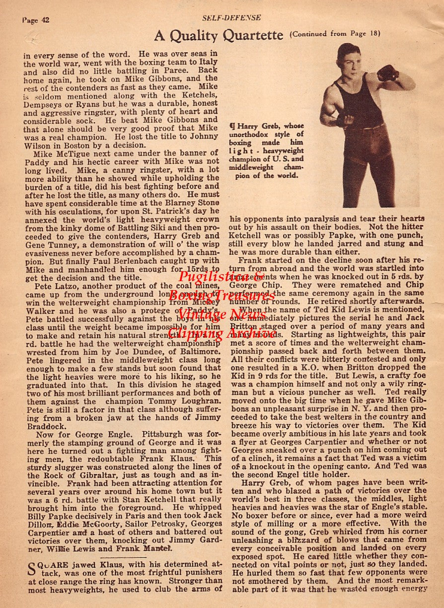 Boxing News Clipping #2103 - Harry Greb, Rene DeVos