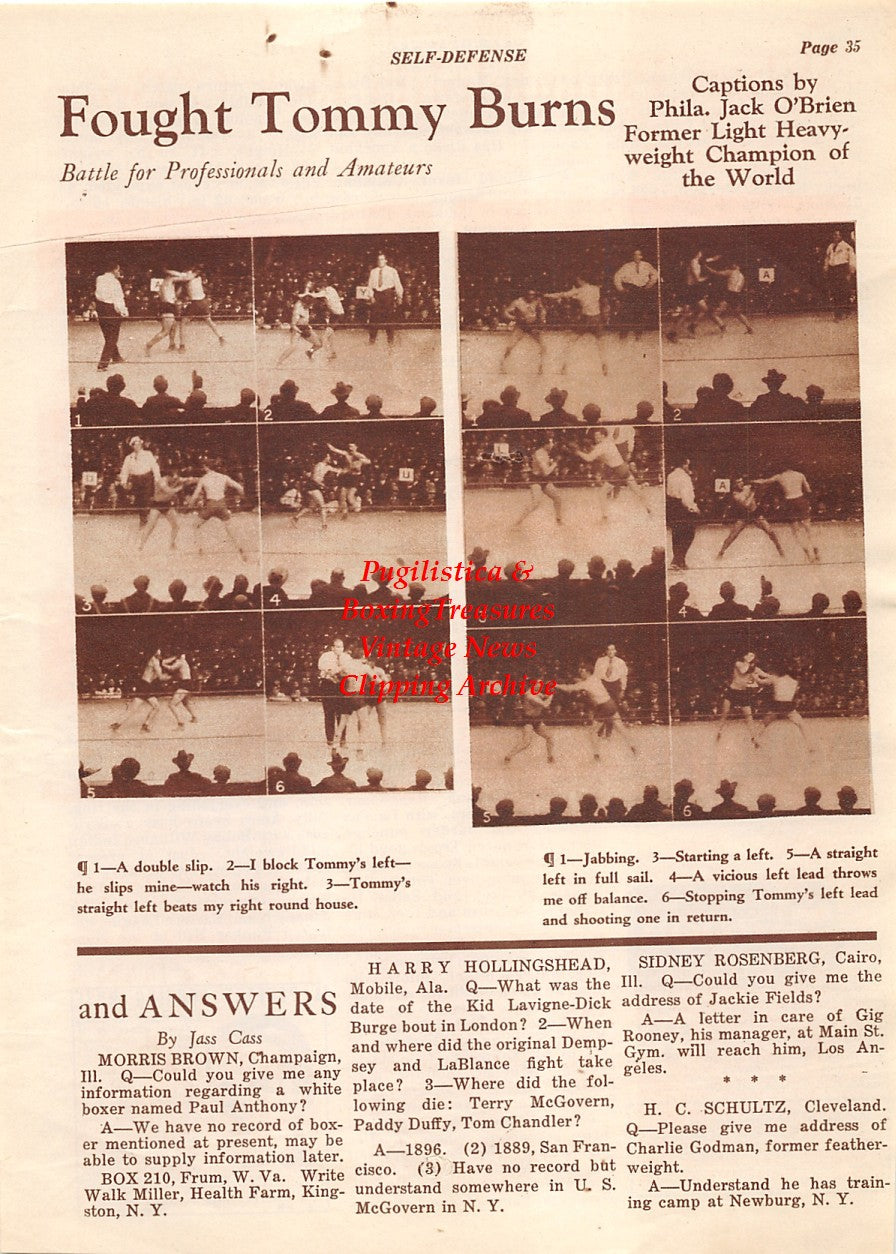 Boxing News Clipping #2119 - Philadelphia Jack O'Brien vs. Tommy Burns