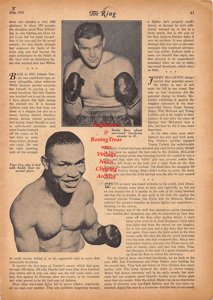 Boxing News Clipping #212 - Buddy Baer, Tiger Jack Fox