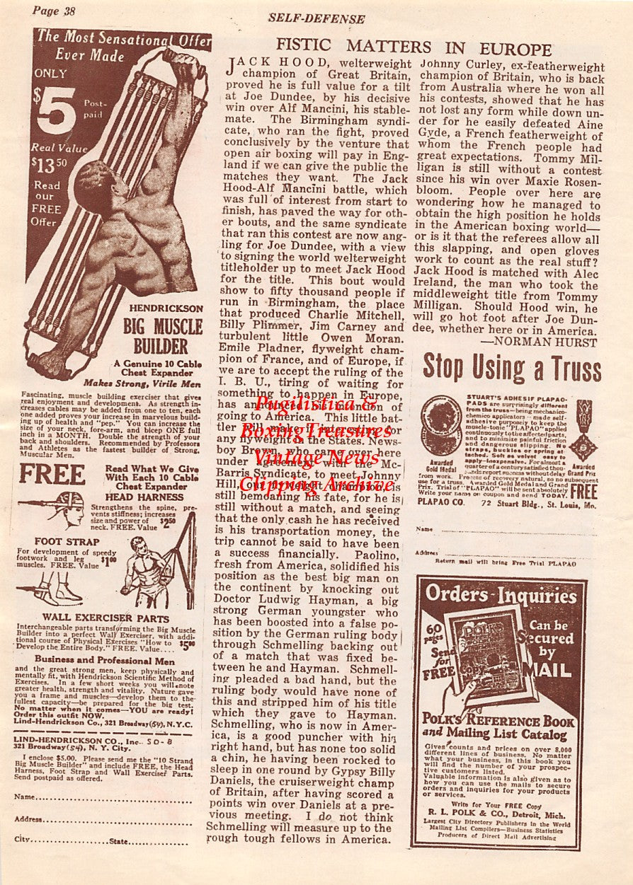 Boxing News Clipping #2120 - Young Stribling full page pin-up