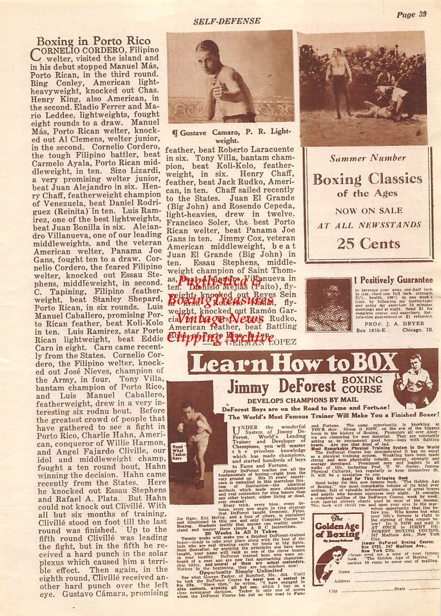 Boxing News Clipping #2121 - Gustave Camaro, George Tasker, Dick Honeyboy Finnegan
