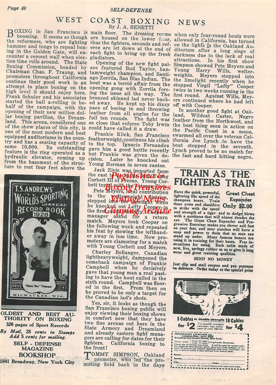 Boxing News Clipping #2121 - Gustave Camaro, George Tasker, Dick Honeyboy Finnegan
