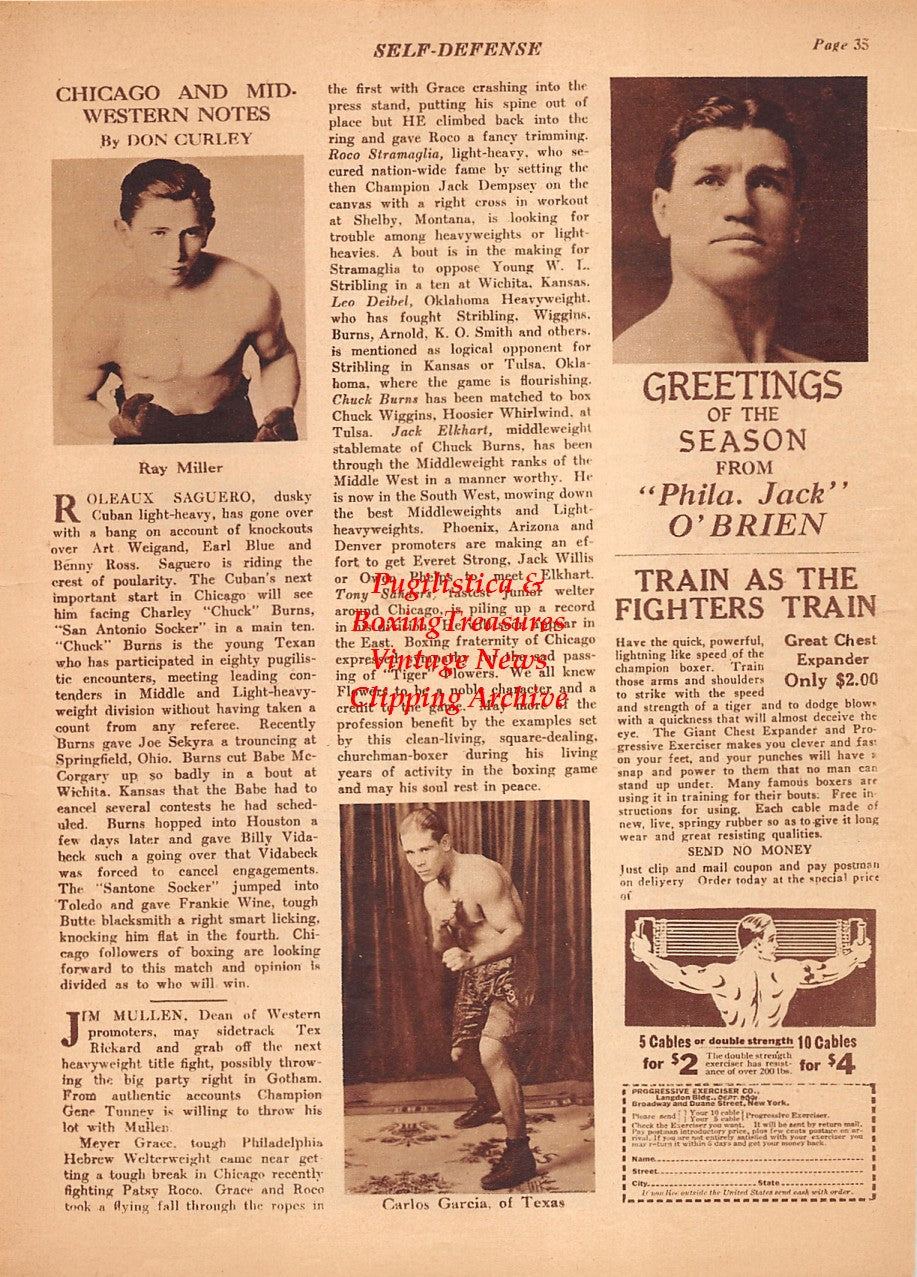 Boxing News Clipping #2137 - Ray Miller, Carlos Garcia, Philadelphia Jack O'Brien