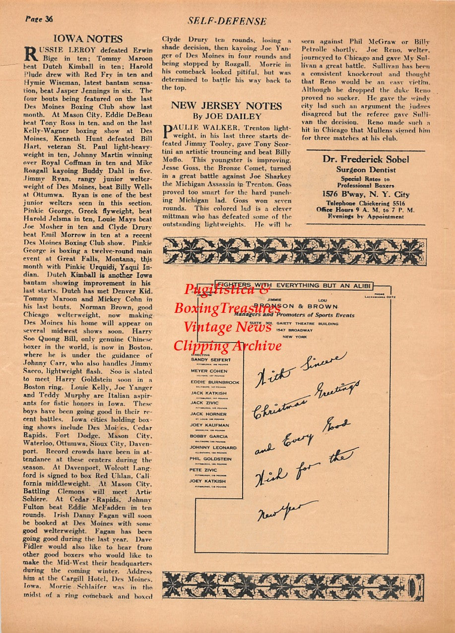 Boxing News Clipping #2137 - Ray Miller, Carlos Garcia, Philadelphia Jack O'Brien