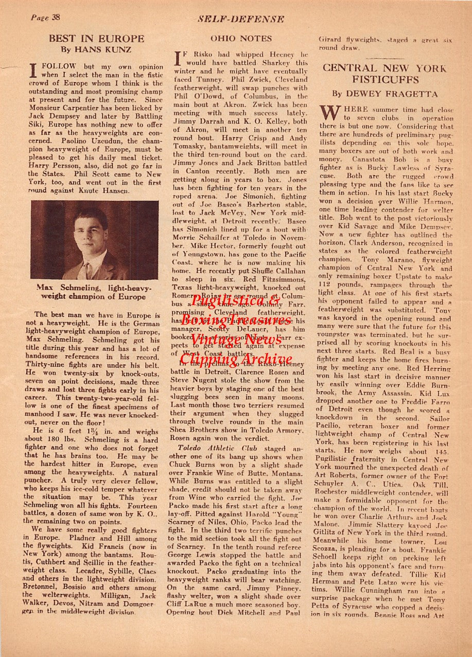 Boxing News Clipping #2138 - Big Ben Pound full page pin-up, Max Schmeling