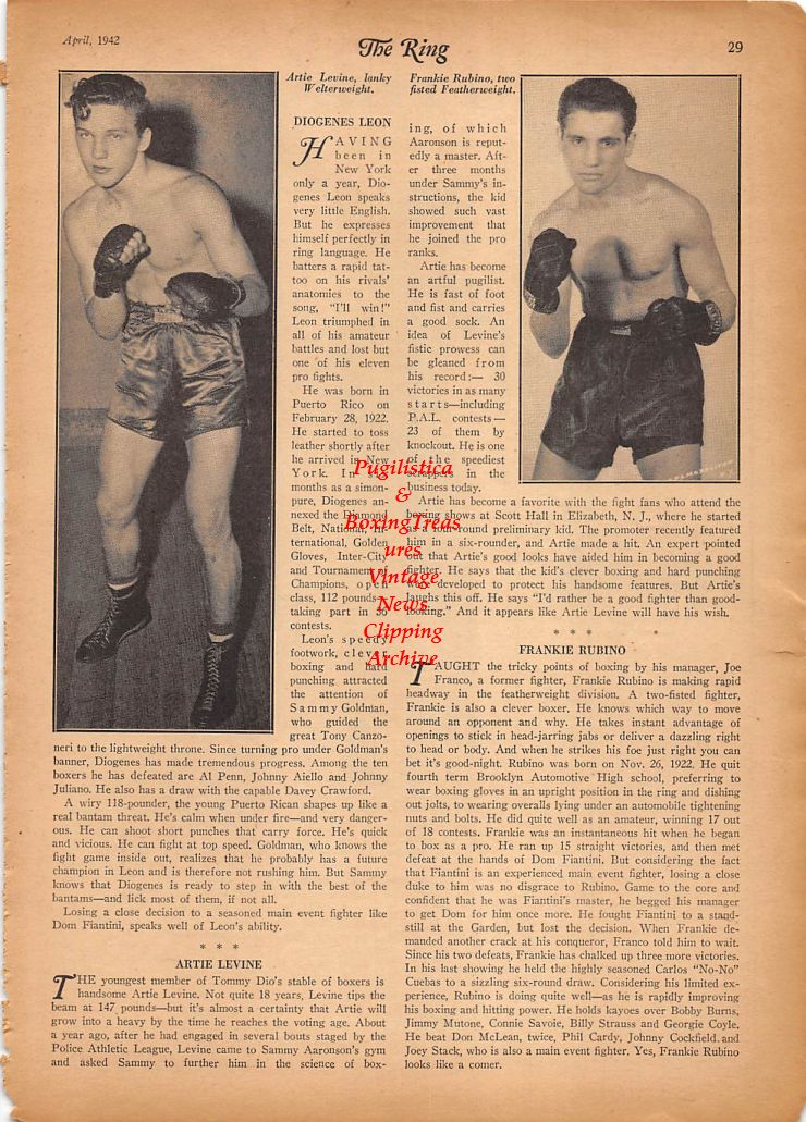 Boxing News Clipping #214 - Charley Burley, Irwin Kaplan, Izzy Jannazzo, Artie Levine, Frankie Rubino