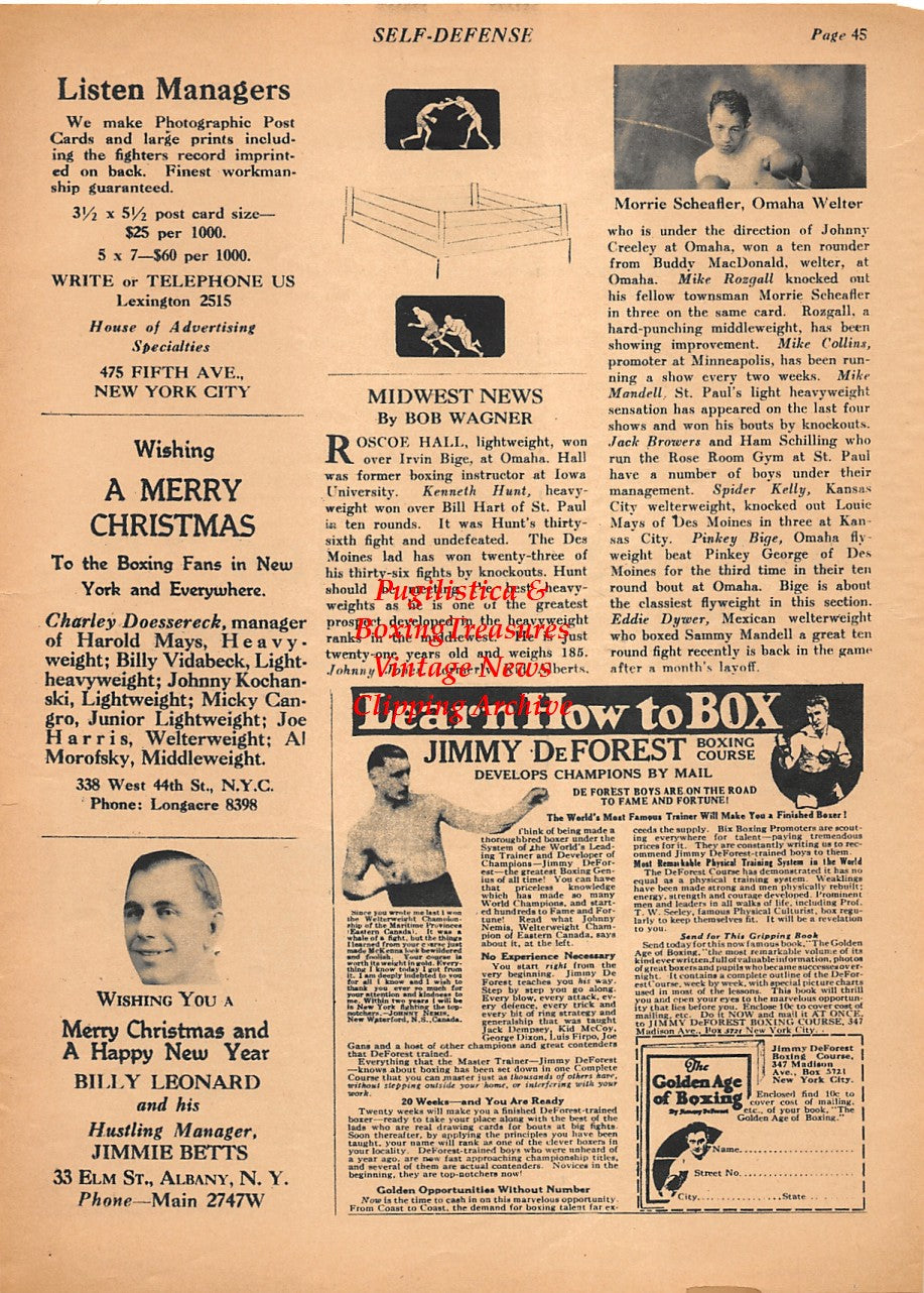 Boxing News Clipping #2140 - Morrie Scheafler, Billy Leonard, Johnny Nemis