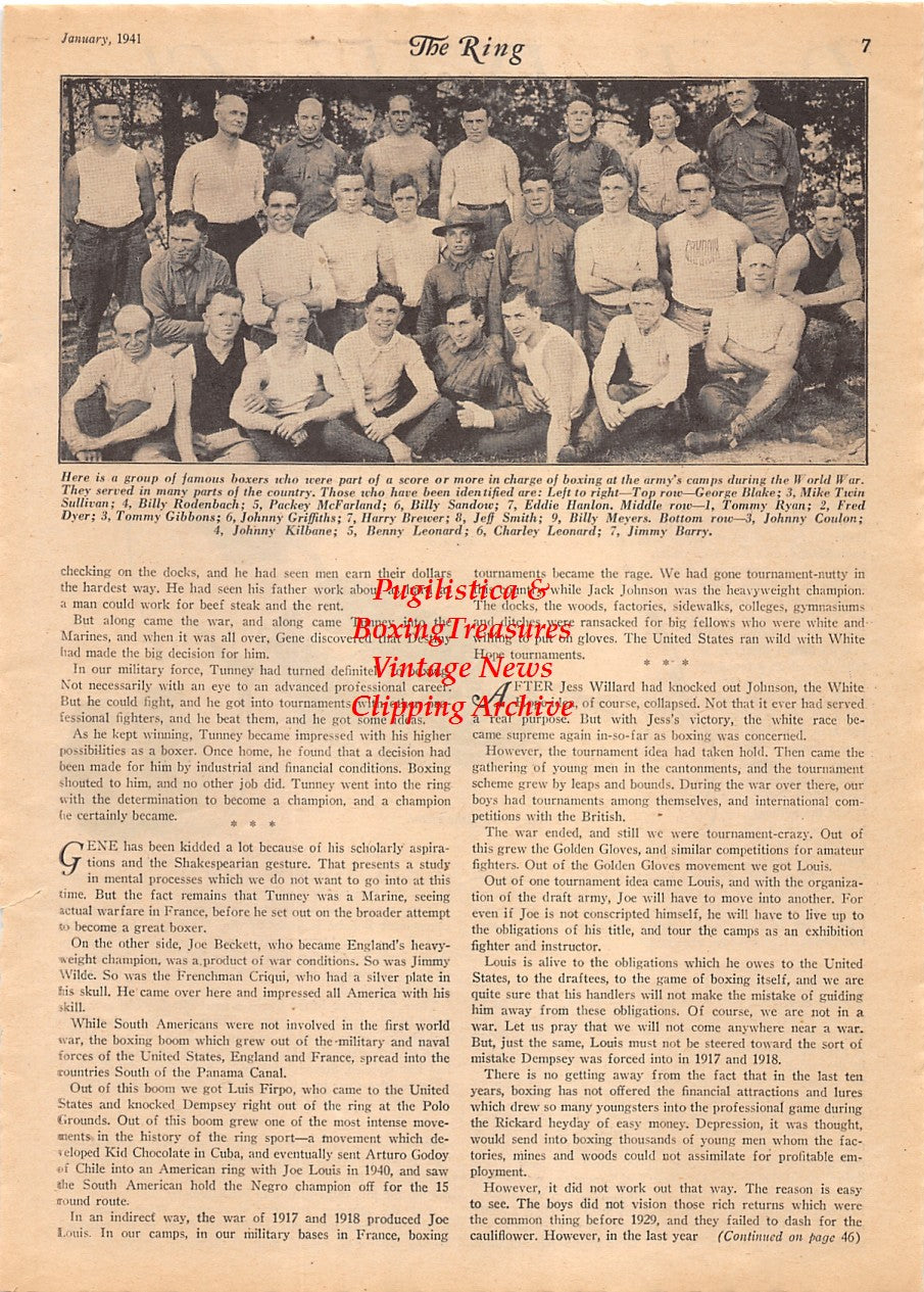 Boxing News Clipping #2144 - Ken Overlin, George Blake, Mike Twin Sullivan, Billy Rodenbach, Packey McFarland, Billy Sandow, Eddie Hanlon, Tommy Ryan, Fred Dyer, Tommy Gibbons, Harry Brewer, Billy Meyers, Johnny Kilbane, Benny Leonard and more
