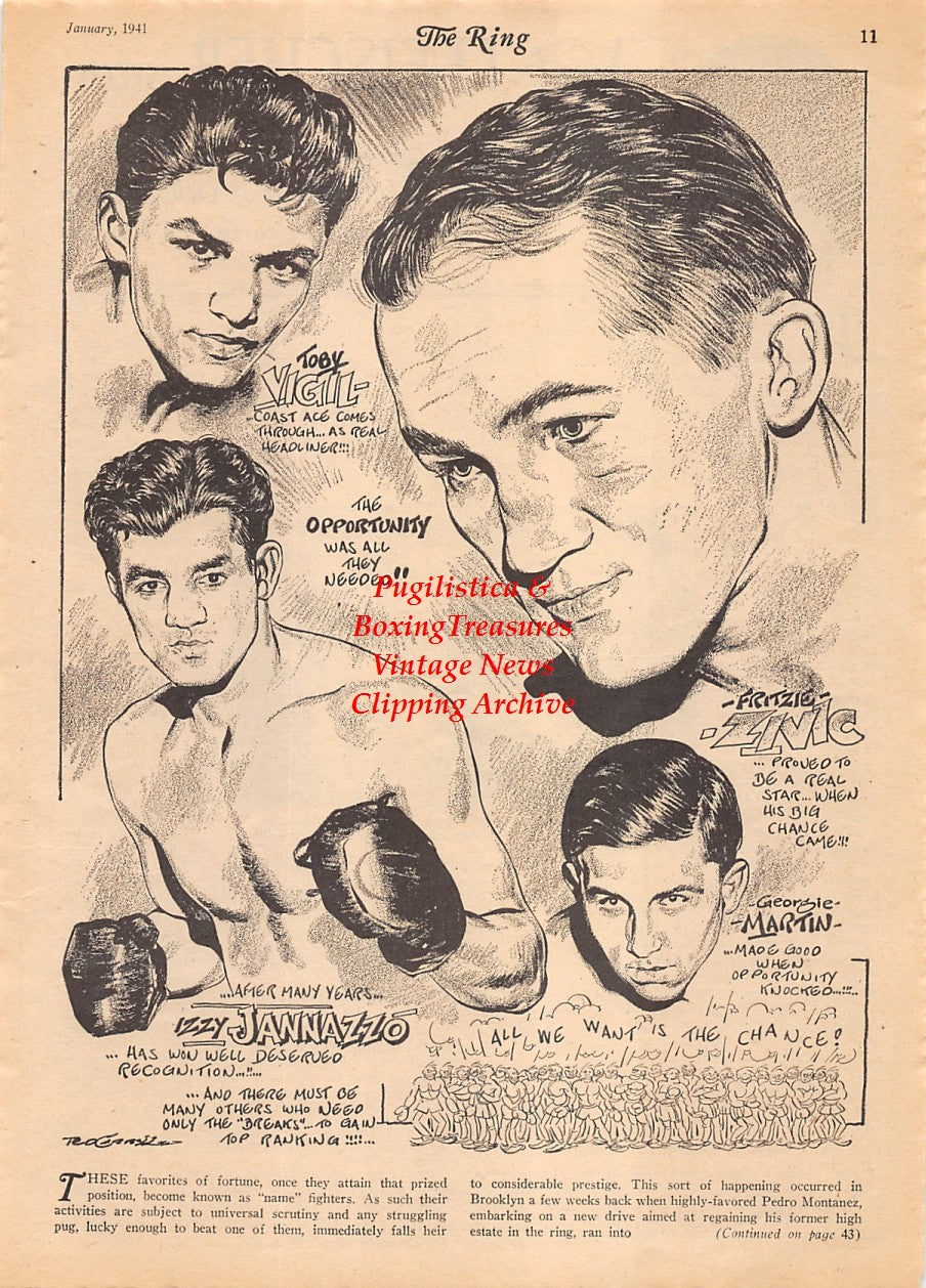 Boxing News Clipping #2146 - Toby Vigil, Izzy Jannazzo, Fritzie Zivic, Georgie Martin, Steve Alford, Isidore Mattes, John Wilkie, Lenny Elmer