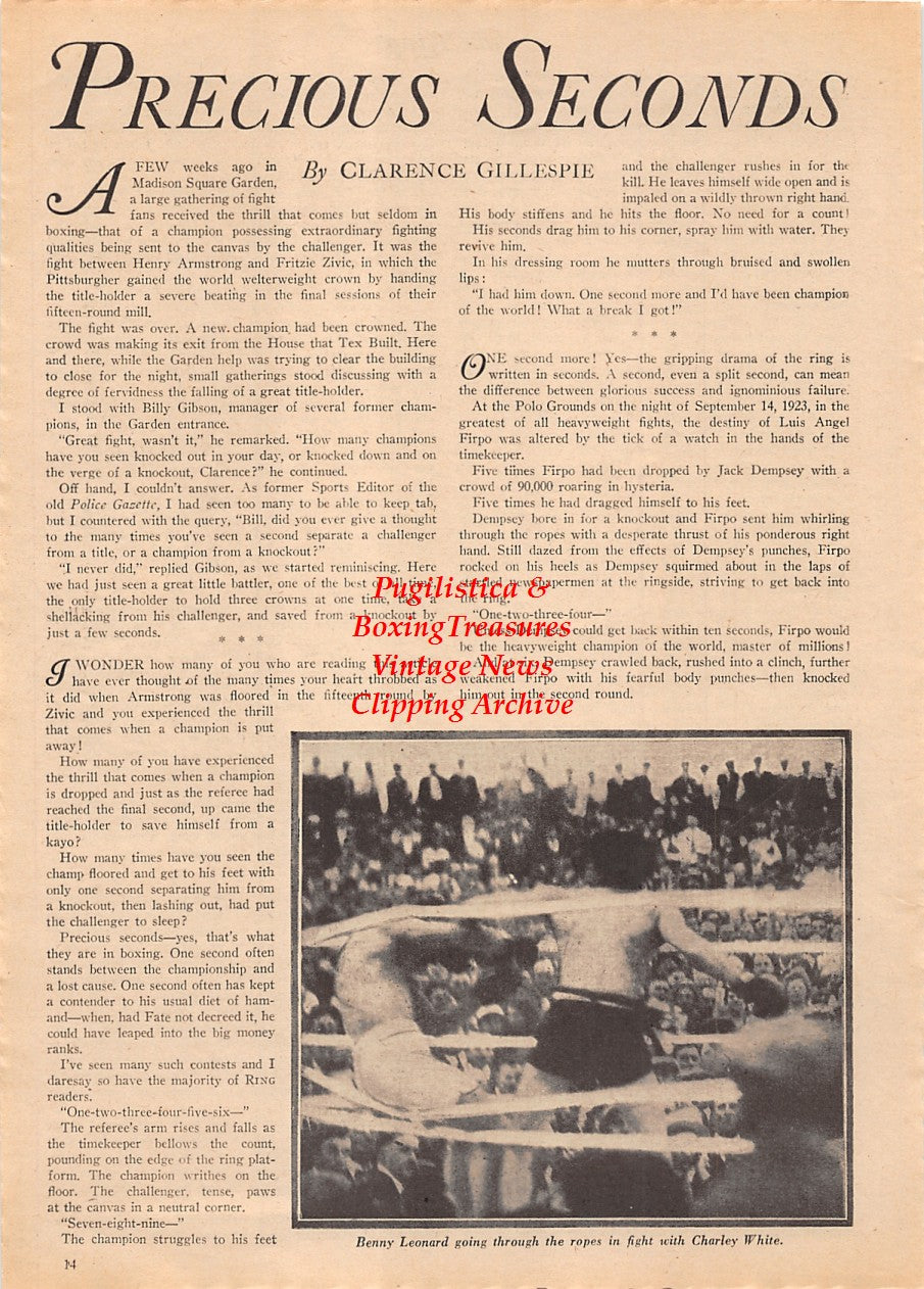 Boxing News Clipping #2147 - Benny Leonard vs. Charley White