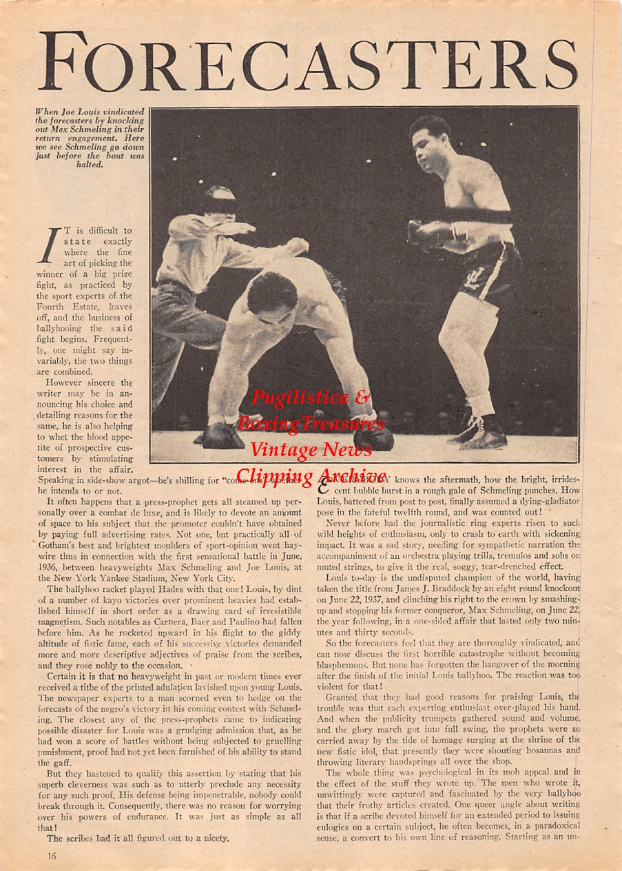 Boxing News Clipping #2148 - Joe Louis vs. Max Schmeling II, Stanley Ketchel, Johnny Dundee