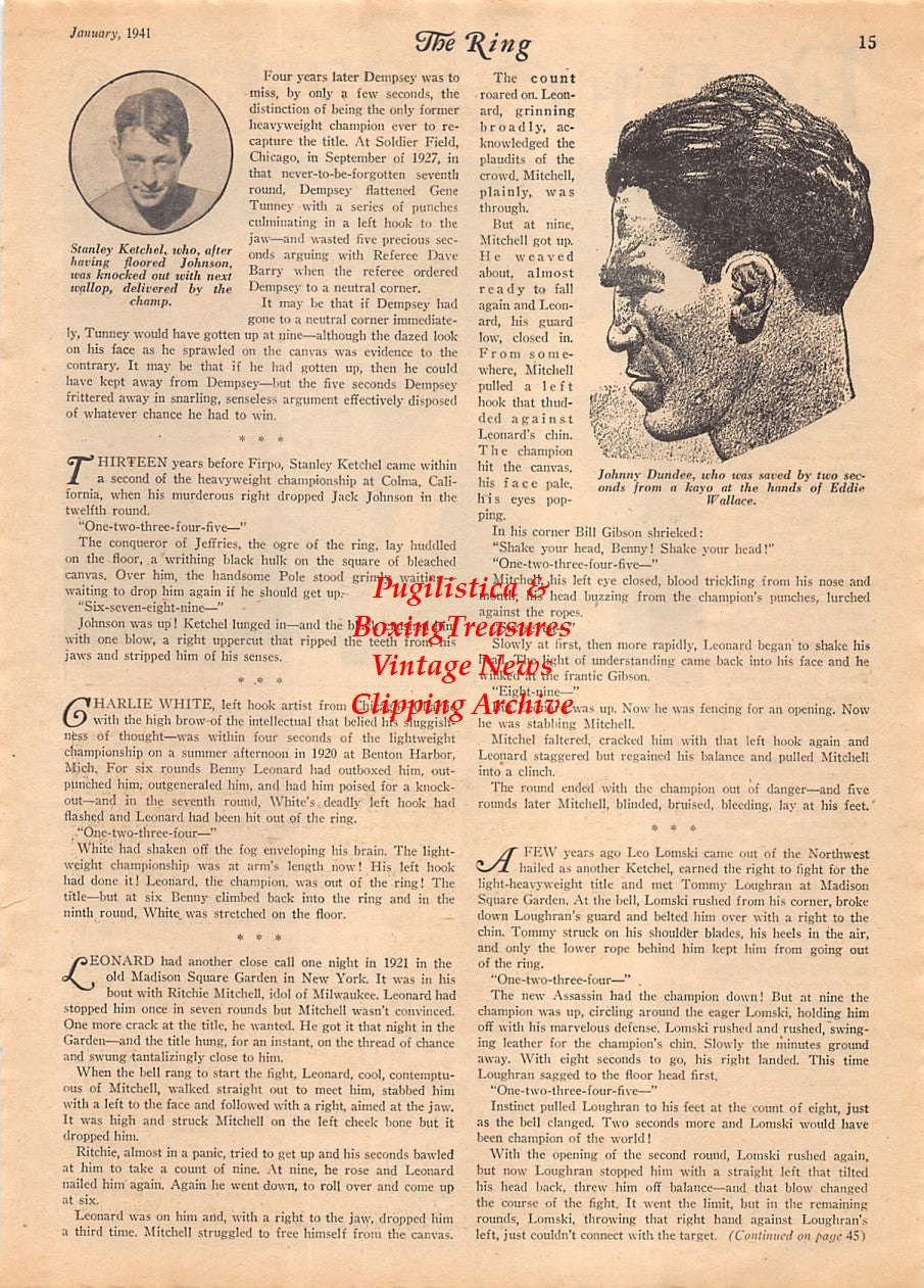 Boxing News Clipping #2148 - Joe Louis vs. Max Schmeling II, Stanley Ketchel, Johnny Dundee