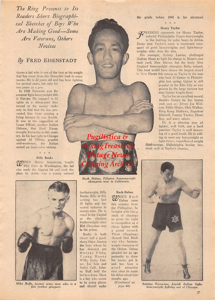 Boxing News Clipping #2153 - Cocoa Kid, Milt Aron, Charley Burley, Holman Williams, Arthur Danahar, Izzy Jannazzo, Rush Dalma, Mike Raffa, Settimo Terracina