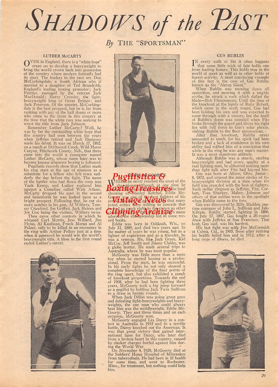 Boxing News Clipping #2154 - Eddie McGoorty, Luther McCarty, Gus Ruhlin, Stanley Ketchel