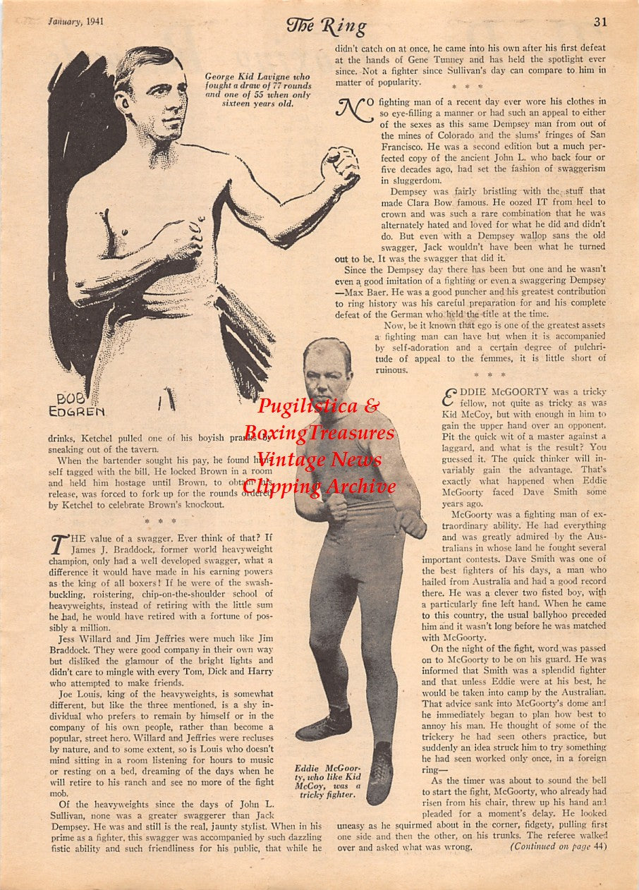 Boxing News Clipping #2155 - George Kid Lavigne, Eddie McGoorty, Ken Overlin