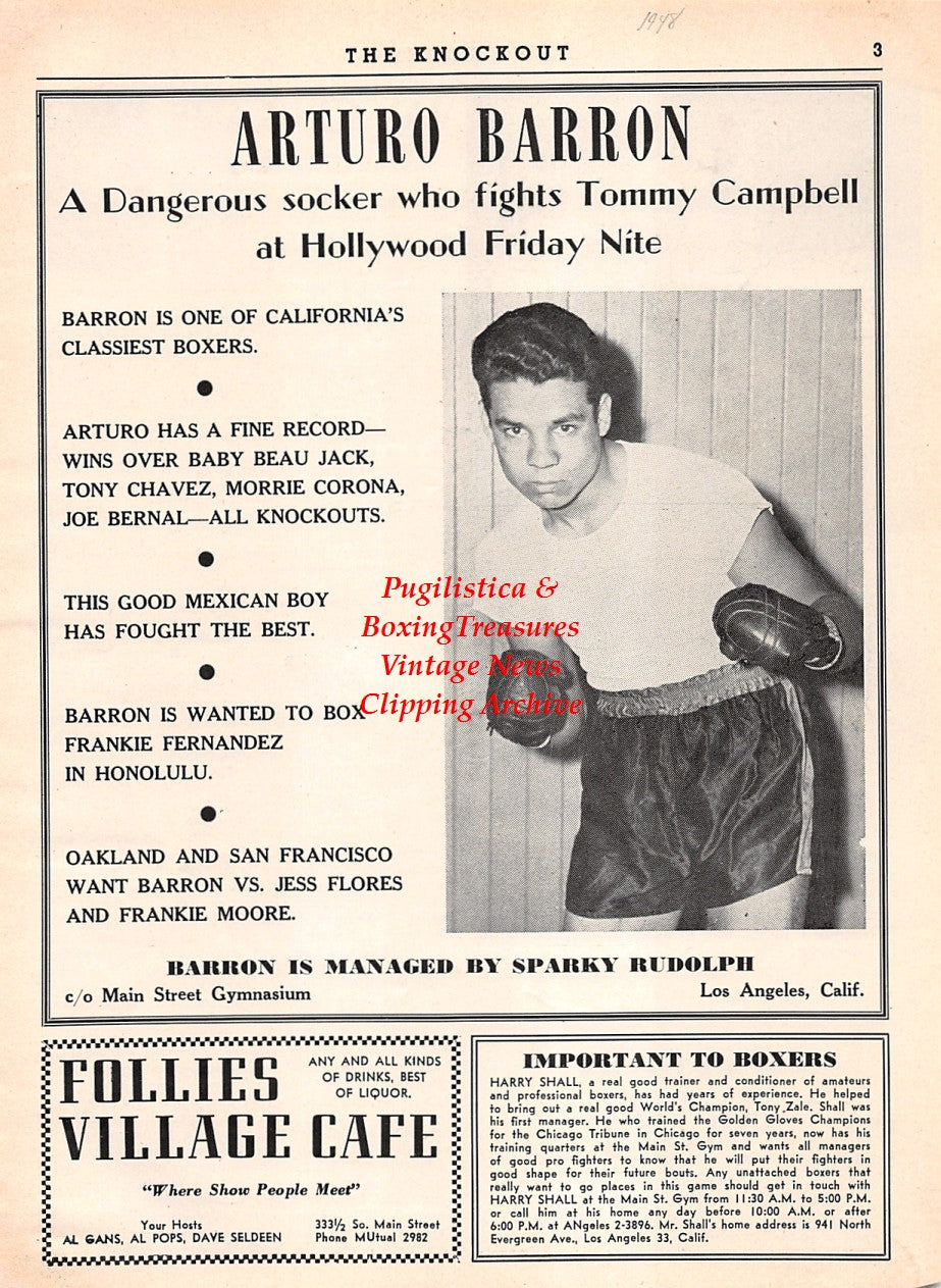 Boxing News Clipping #2159 - Arturo Barron, Turkey Thompson, Arturo Godoy, Young Van