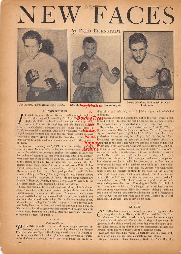 Boxing News Clipping #216 - Mickey Walker and Tony Zale cartoon by Ted Carroll, Joe Agosta, Cliff Anderson, Danny Kapilow