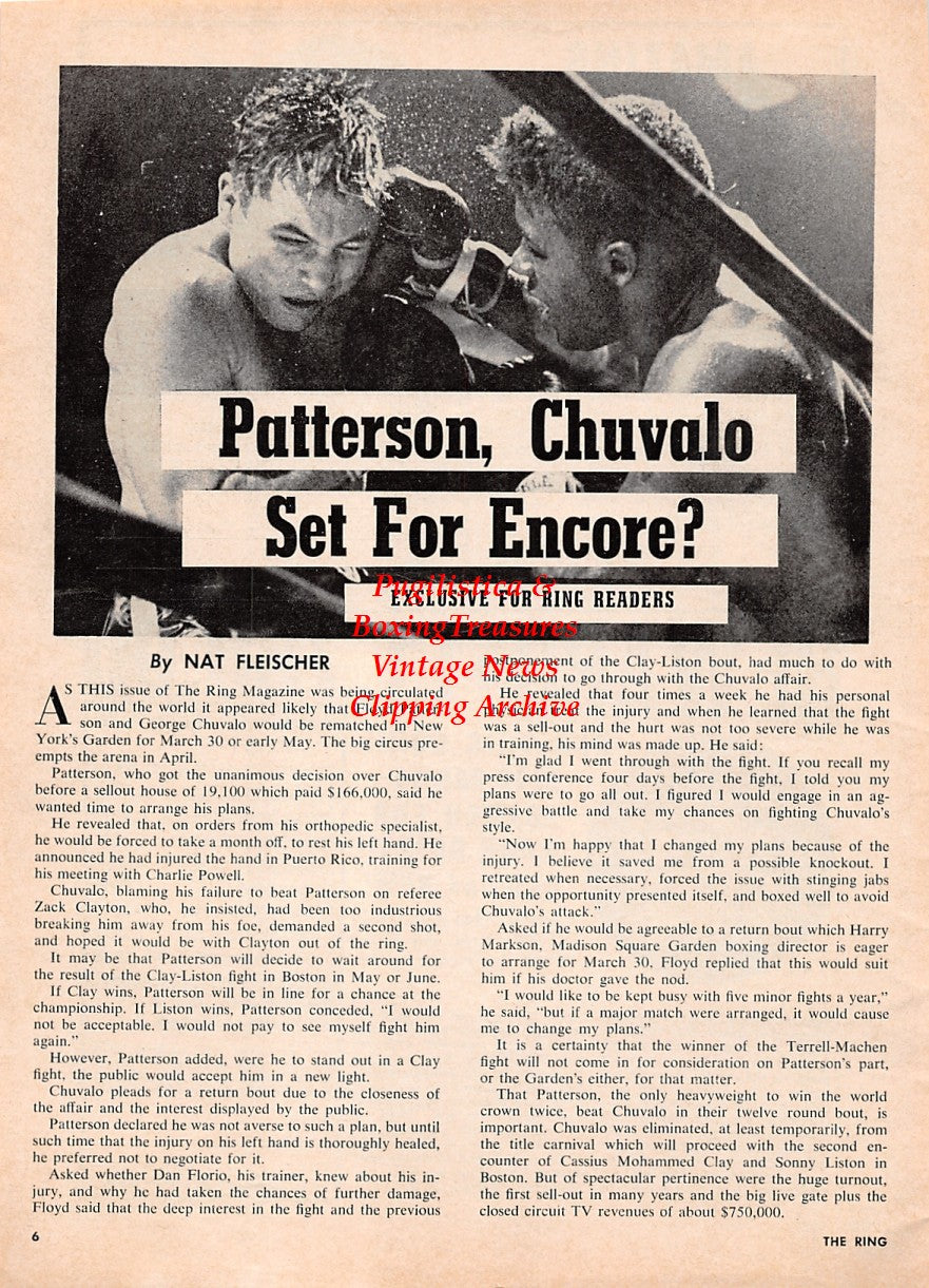 Boxing News Clipping #2165 - Floyd Patterson vs. George Chuvalo