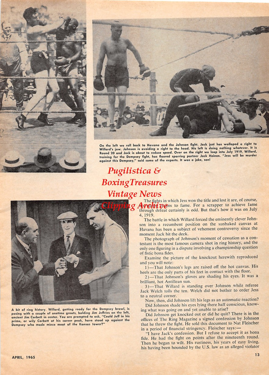 Boxing News Clipping #2169 - Jess Willard vs. Frank Moran, Luis Angel Firpo, Floyd Johnson, Jack Johnson, Jack Heinen, James Jeffries, Jim Corbett