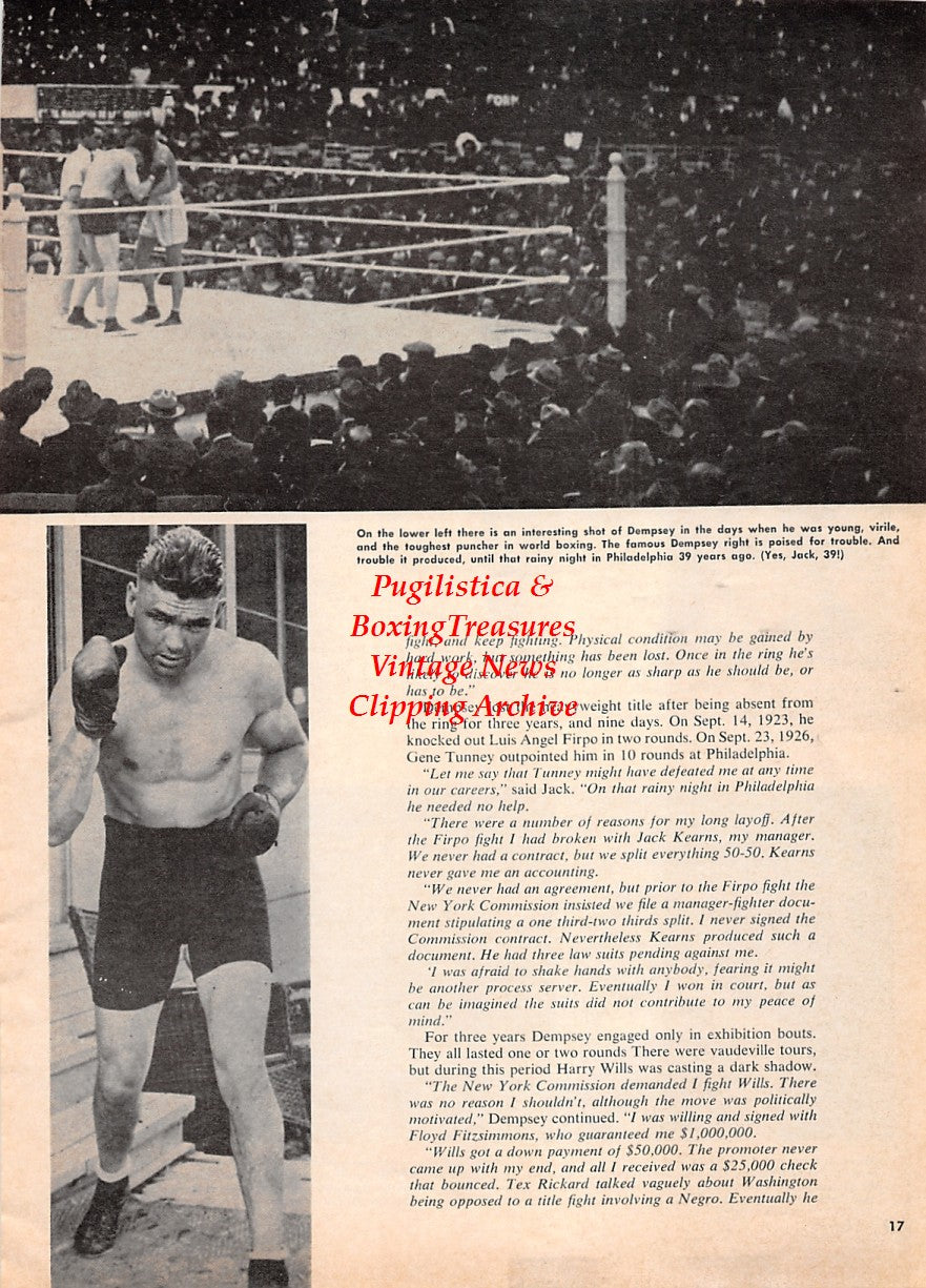 Boxing News Clipping #2171 - Jack Dempsey vs. Jack League in Mexico City, Jack Dempsey vs. Gene Tunney