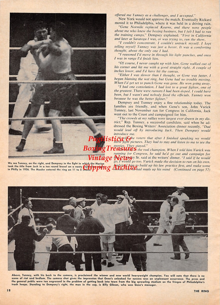 Boxing News Clipping #2171 - Jack Dempsey vs. Jack League in Mexico City, Jack Dempsey vs. Gene Tunney