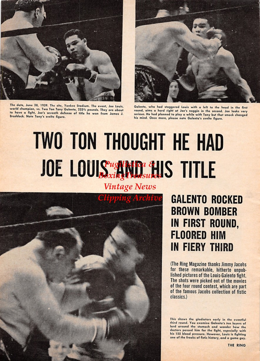Boxing News Clipping #2174 - Joe Louis vs. Tony Galento, Mickey Walker, Willie Pastrano, Gene Tunney, Jack Dempsey, Thomas V. Tunney