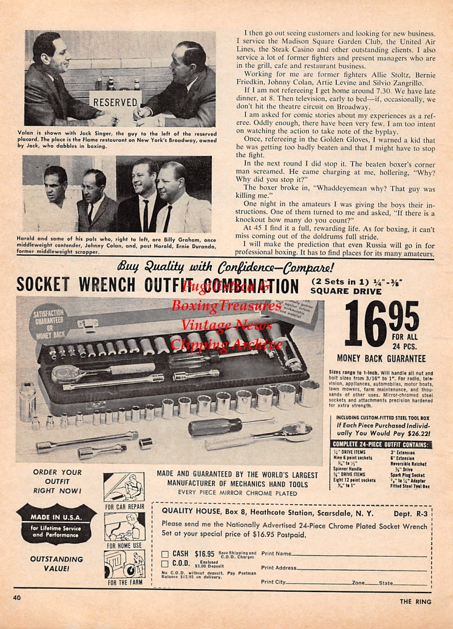 Boxing News Clipping #2179 - Harold Valan, Melvin Krulewitch, Harry Markson, Jack Singer, Billy Graham, Johnny Colan, Ernie Durando