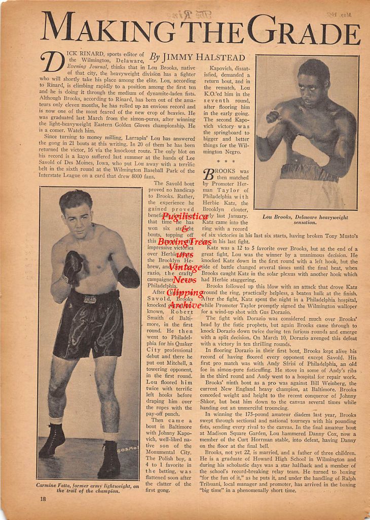 Boxing News Clipping #218 - Carmine Fatta, Lou Brooks, Garvey "Lefty" Young