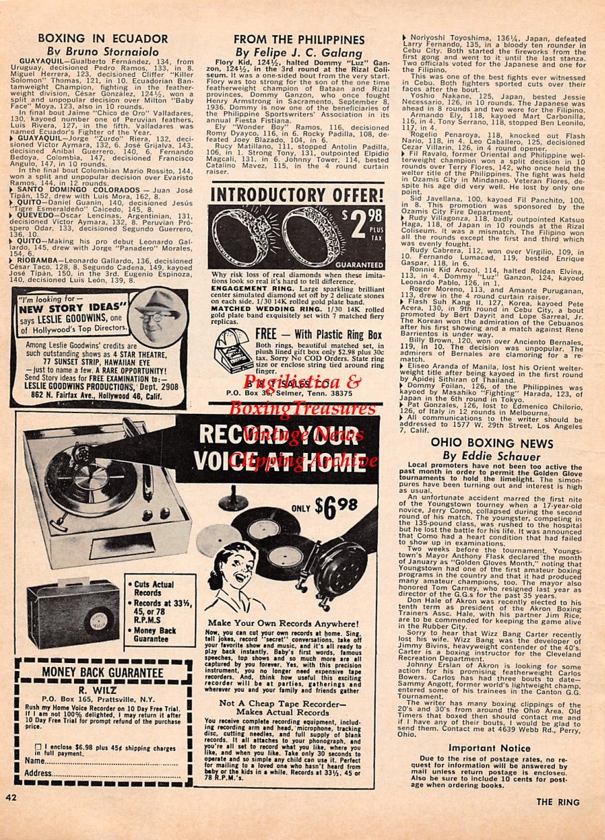 Boxing News Clipping #2180 - Manuel Gonzales and trainer Bill Gore