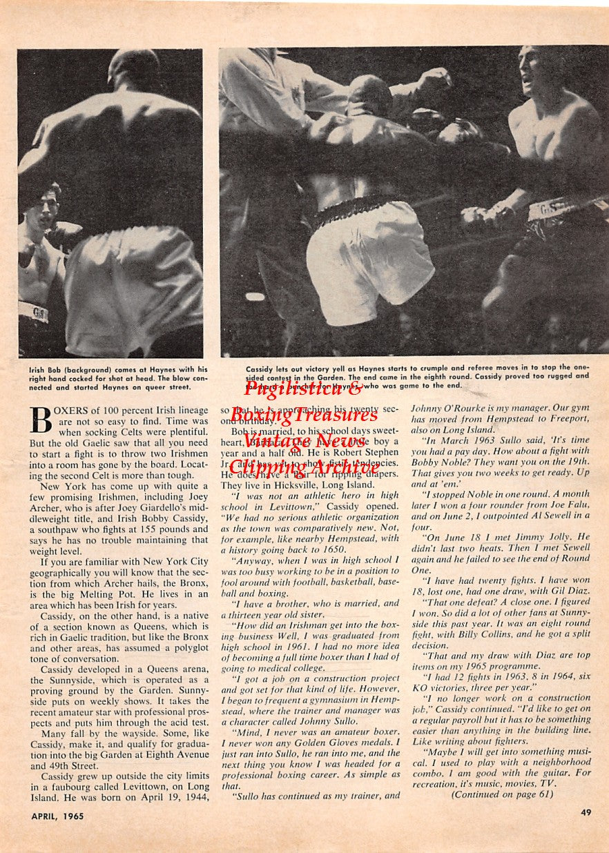 Boxing News Clipping #2184 - Bobby Cassidy vs. Tommy Haynes, Sandro Mazzinghi