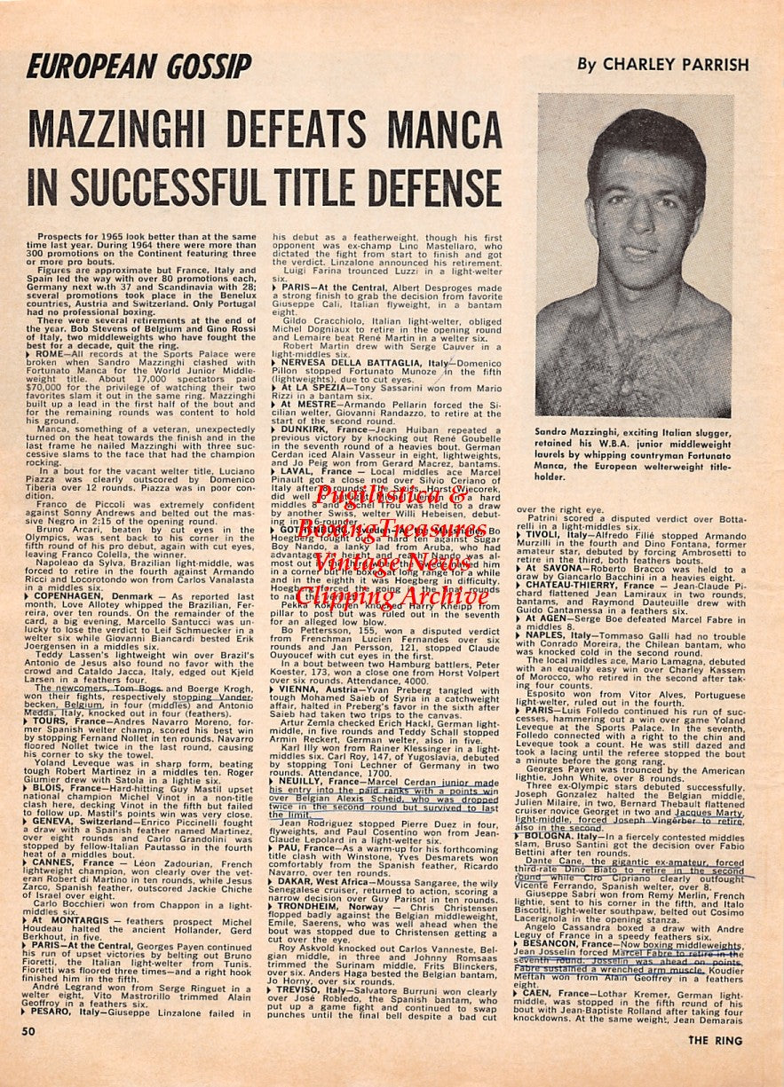 Boxing News Clipping #2184 - Bobby Cassidy vs. Tommy Haynes, Sandro Mazzinghi