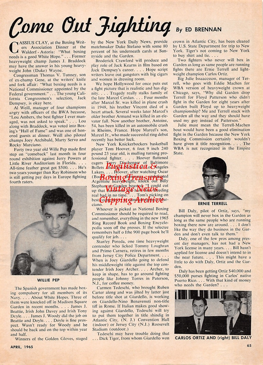 Boxing News Clipping #2189 - Willie Pep, Ernie Terrell, Carlos Ortiz, Bill Daly