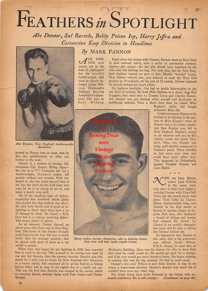 Boxing News Clipping #219 - Billy Conn vs. Tony Zale, Abe Denner, Harry Jeffra