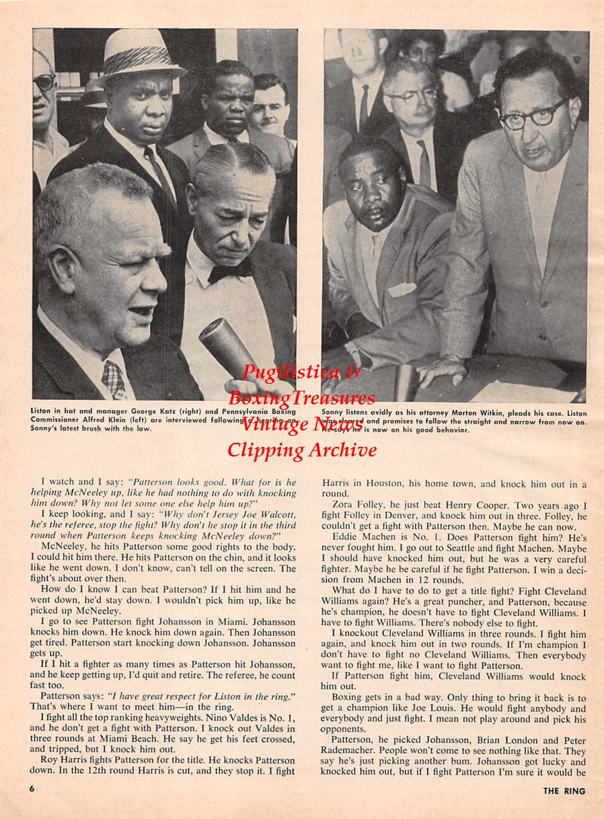 Boxing News Clipping #2191 - Sonny Liston, Georgie Katz, Alfred Klein, Morton Witkin