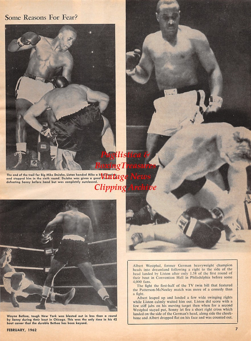 Boxing News Clipping #2192 - Sonny Liston vs. Mike DeJohn, Wayne Bethea, Albert Westphal, Cleveland Williams, Nino Valdes, Roy Harris, Father Edward Murphy