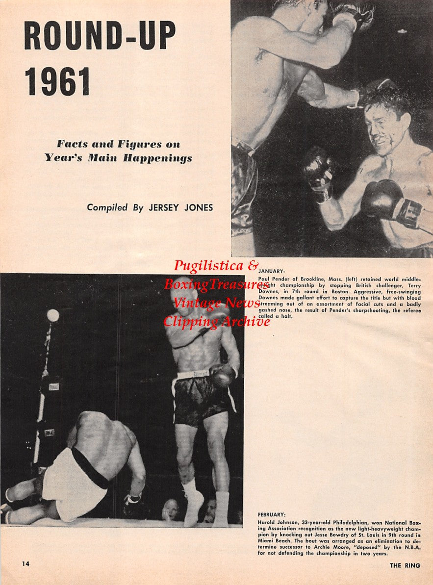 Boxing News Clipping #2195 - Paul Pender vs. Terry Downes, Harold Johnson vs. Jesse Bowdry, Floyd Patterson vs. Tom McNeeley