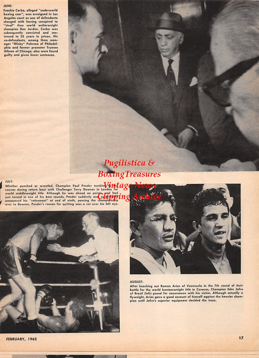 Boxing News Clipping #2197 - Frankie Carbo, Eder Jofre, Ramon Arias, Terry Downes vs Paul Pender, Kid Paret