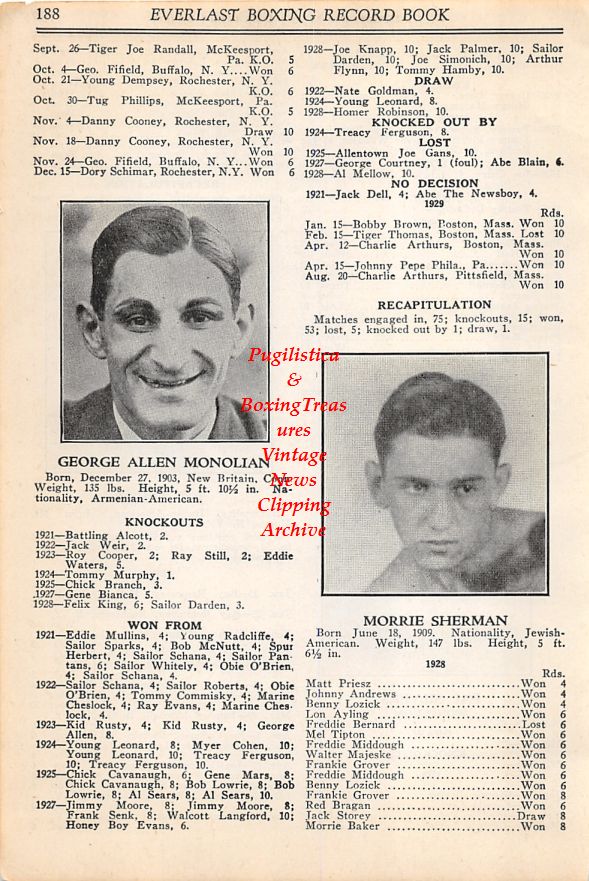 Boxing News Clipping #22 - George Allen Monolian, Morrie Sherman, Pal Silvers, Joe Trippe