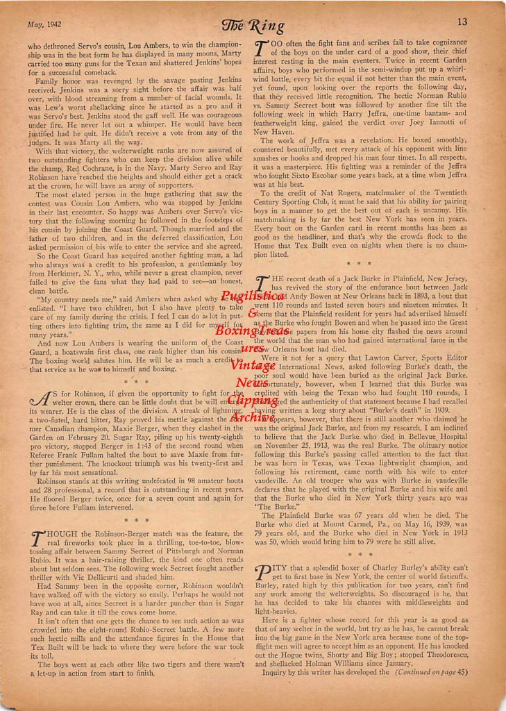 Boxing News Clipping #220 - Billy Conn, Freddie Fierro