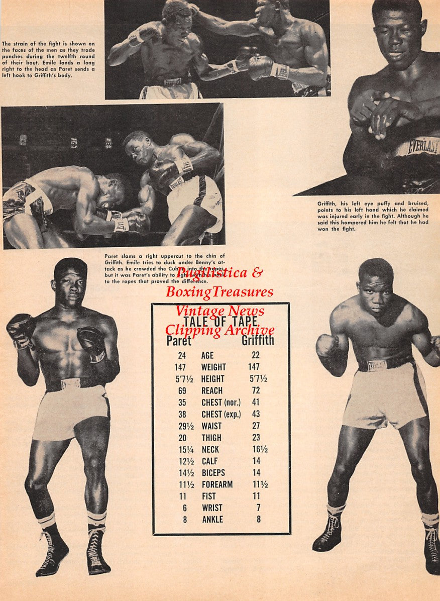 Boxing News Clipping #2210 - Emile Griffith vs. Benny Kid Paret, Denny Moyer vs. Sugar Ray Robinson