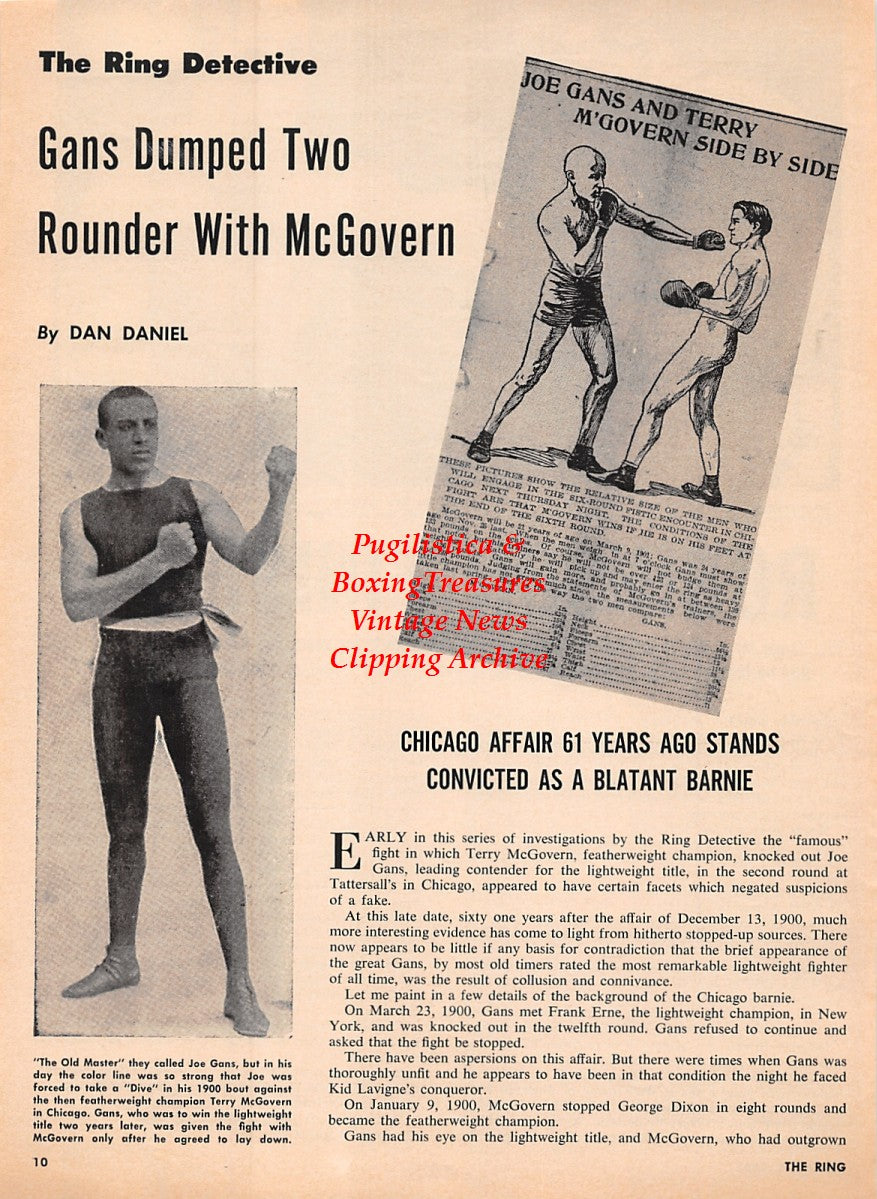 Boxing News Clipping #2211 - Joe Gans vs. Terry McGovern, Sugar Ray Robinson vs. Denny Moyer