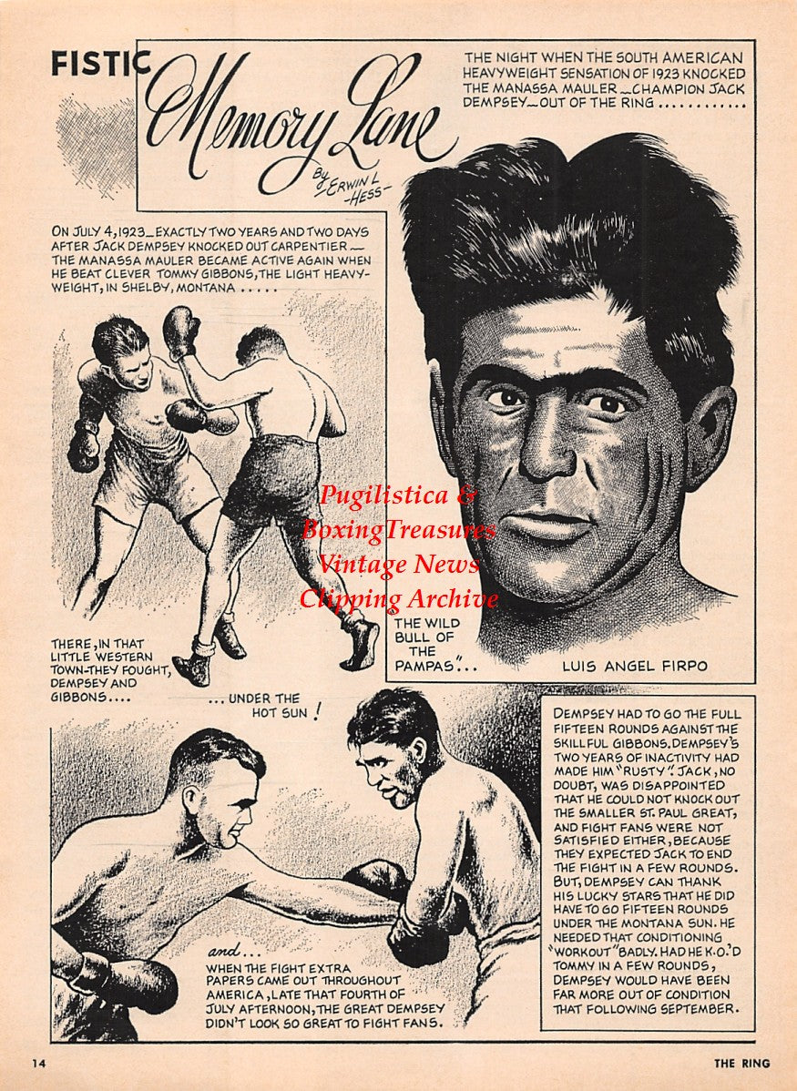 Boxing News Clipping #2213 - Luis Angel Firpo, Jack Dempsey, Benny Kid Paret