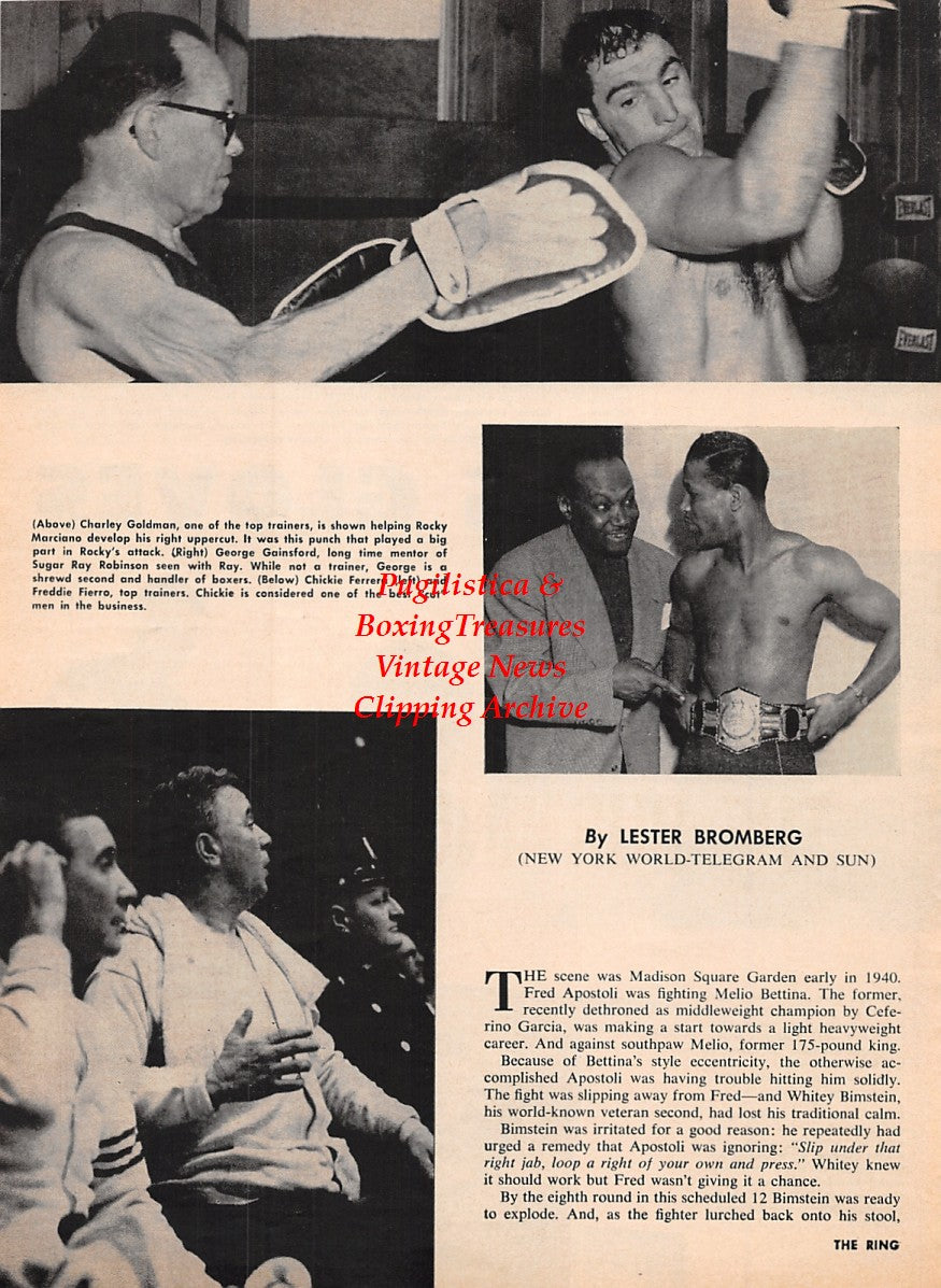 Boxing News Clipping #2216 - Gustav Scholz vs Paul Roux, George Chuvalo vs Joe Erskine, Alejandro Lavorante vs. Alonzo Johnson, Rocky Marciano, Charley Goldman, George Gainsford, Sugar Ray Robinson, Chickie Ferrera, Freddie Fierro